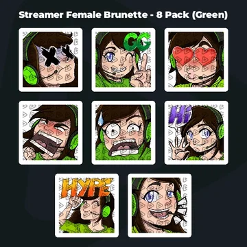 Streamer Female Brunette - 8 Pack (Green)