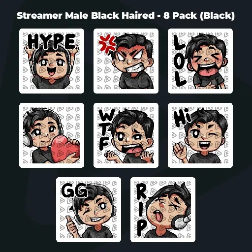 Streamer Male Black Haired - 8 Pack (Black)