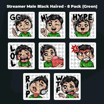 Streamer Male Black Haired - 8 Pack (Green)