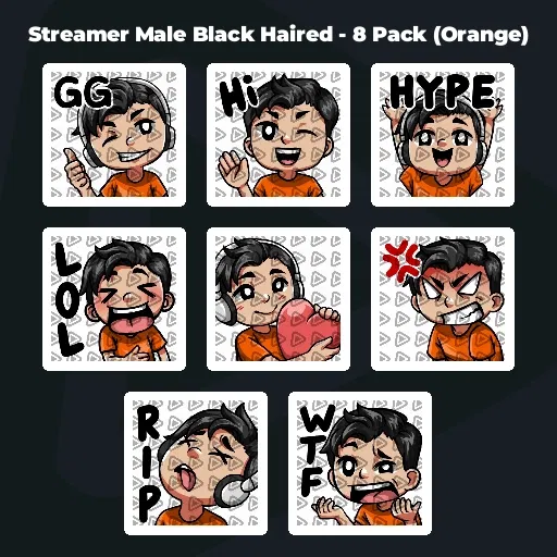 Streamer Male Black Haired - 8 Pack (Orange)