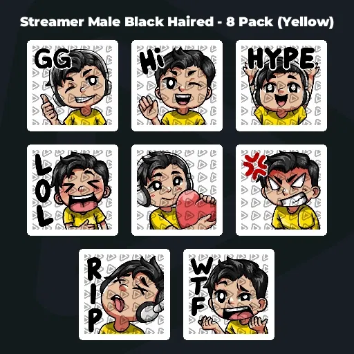 Streamer Male Black Haired - 8 Pack (Yellow)
