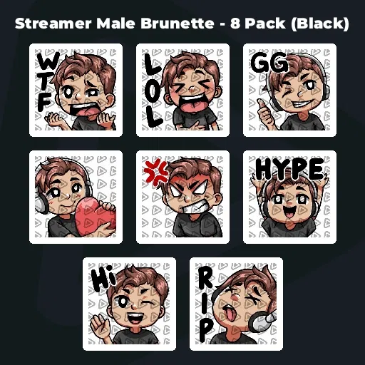 Streamer Male Brunette - 8 Pack (Black)