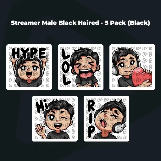 Streamer Male Black Haired - 5 Pack (Black)