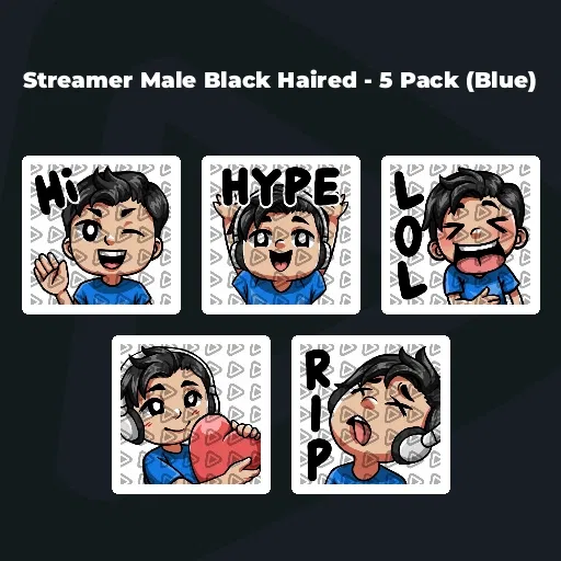 Streamer Male Black Haired - 5 Pack (Blue)