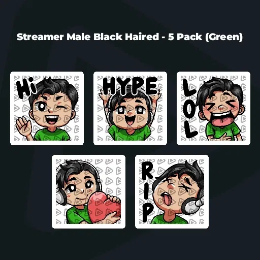 Streamer Male Black Haired - 5 Pack (Green)