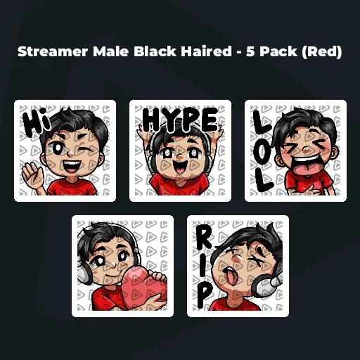 Streamer Male Black Haired - 5 Pack (Red)