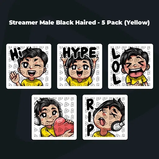 Streamer Male Black Haired - 5 Pack (Yellow)