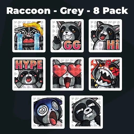 Raccoon - Grey - 8 Pack